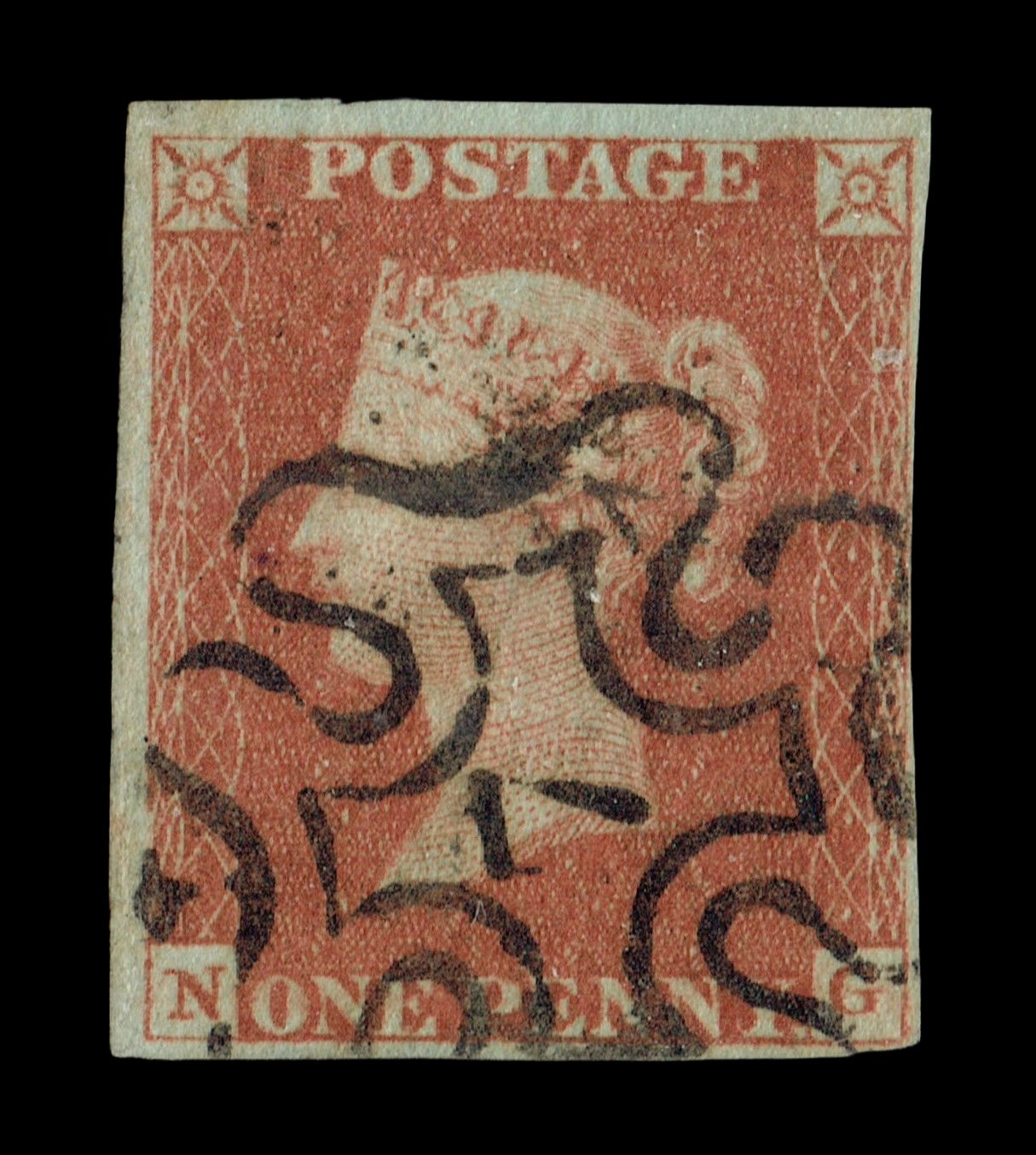 GB QUEEN VICTORIA 1841, 1d RED-BROWN, Die 1, SG BS8b, Plate 18, N-G, BASAL SHIFTS GB QUEEN VICTORIA 1841, 1d RED-BROWN, Die 1, SG BS8b, Plate 18, N-G, BASAL SHIFTS
