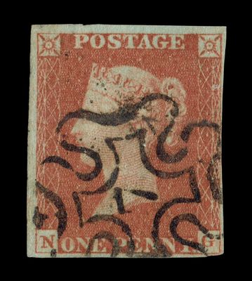 GB QUEEN VICTORIA 1841, 1d RED-BROWN, Die 1, SG BS8b, Plate 18, N-G, BASAL SHIFTS