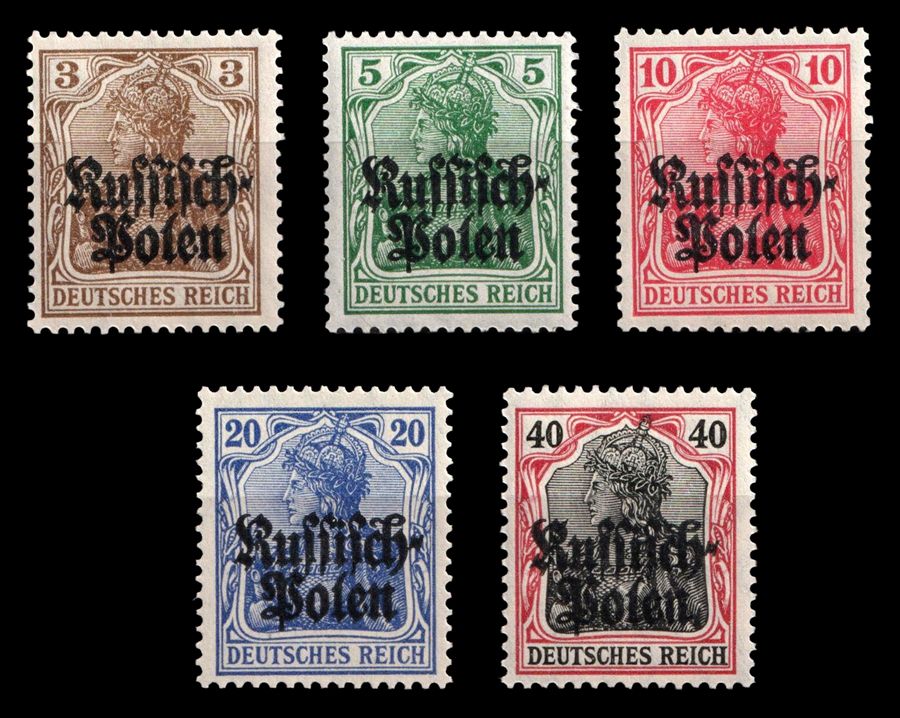1915 POLAND, GERMAN Occupation, Complete Set Mi. 1-5, MNH, CERTIFIED 1915 POLAND, GERMAN Occupation, Complete Set Mi. 1-5, MNH, CERTIFIED