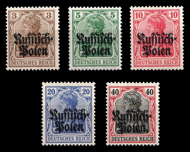 1915 POLAND, GERMAN Occupation, Complete Set Mi. 1-5, MNH, CERTIFIED