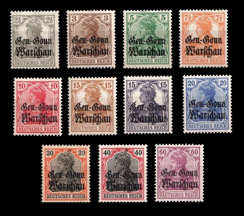 1915 POLAND, GERMAN Occupation, Complete Set Mi. 6-16, MNH, CERTIFIED