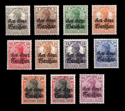 1915 POLAND, GERMAN Occupation, Complete Set Mi. 6-16, MNH, CERTIFIED 1915 POLAND, GERMAN Occupation, Complete Set Mi. 6-16, MNH, CERTIFIED