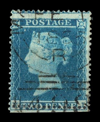 GB QUEEN VICTORIA 1855-57, 2d BLUE, Sg.34, Plate 5, K-J, Alphabet II, Used