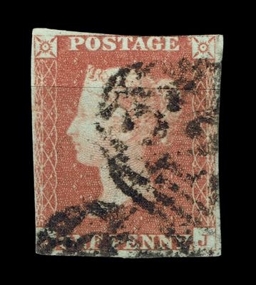 GB QUEEN VITORIA 1841, 1d RED-BROWN, Sg.8, Pl.38, P-J, BASAL SHIFT GB QUEEN VITORIA 1841, 1d RED-BROWN, Sg.8, Pl.38, P-J, BASAL SHIFT