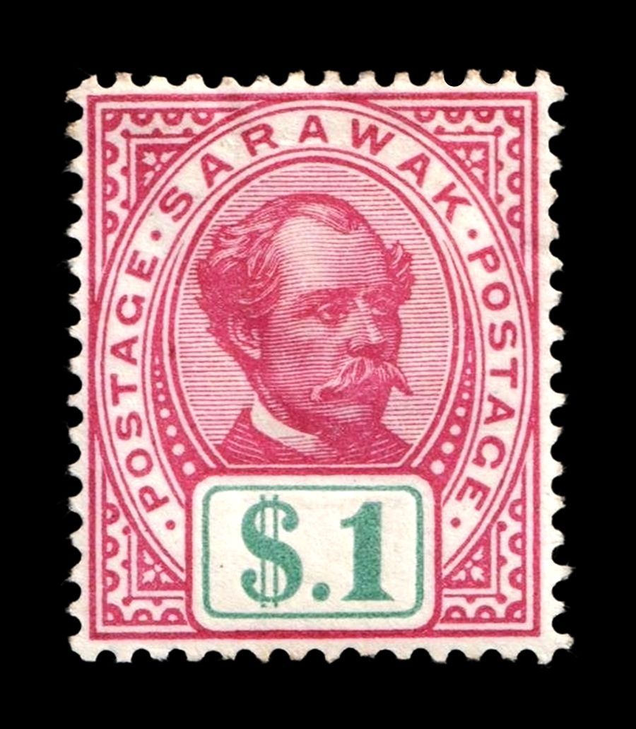 1899 SARAWAK, $1 Rose-Carmine & Green, Sg.21, Mi.21, MNH, Original Gum