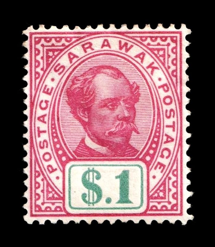 1899 SARAWAK, $1 Rose-Carmine & Green, Sg.21, Mi.21, MNH, Original Gum