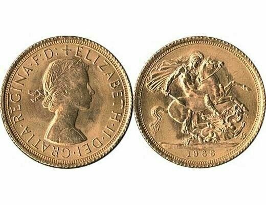 GB QUEEN ELIZABETH II 1966 FULL SOVEREIGN COIN