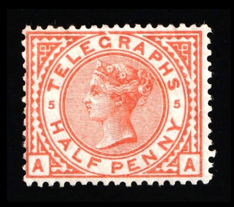 GB QUEEN VICTORIA 1876, ERROR, ½d ORANGE Telegraph Stamp, SG T1, Plate 5, MNH