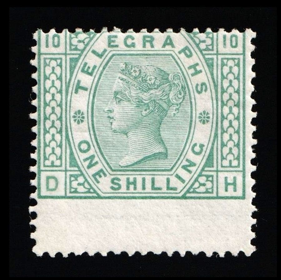 GB QUEEN VICTORIA 1876, 1s DEEP GREEN Telegraph Stamp, SG T8Wi, Plate 10, MNH