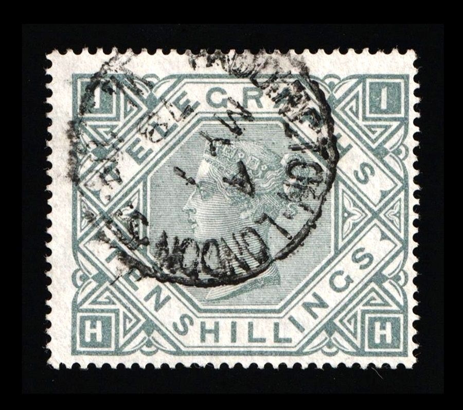 GB QUEEN VICTORIA 1876, 10s GREY-GREEN Telegraph Stamp, SG T16, Plate 1, VFU GB QUEEN VICTORIA 1876, 10s GREY-GREEN Telegraph Stamp, SG T16, Plate 1, VFU