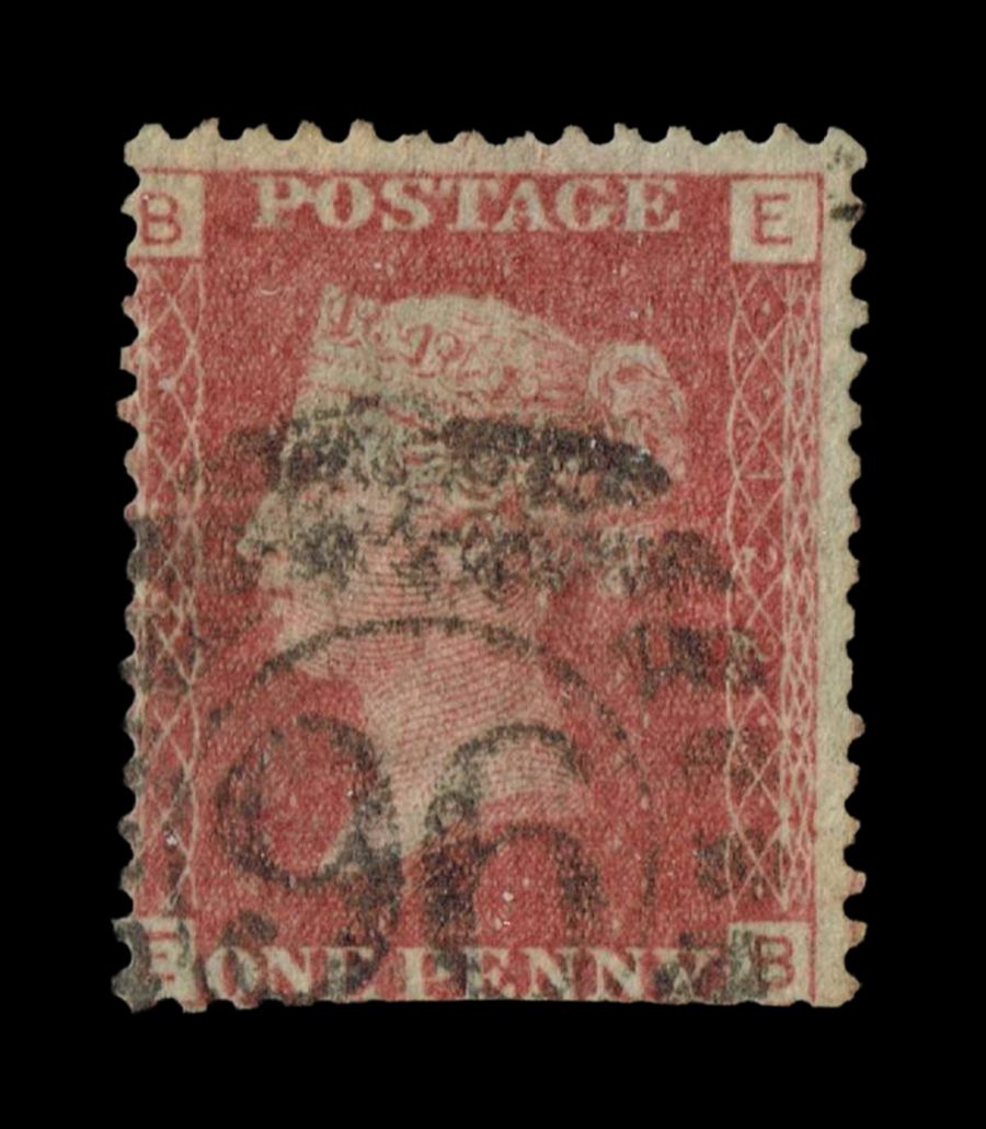 GB Queen Victoria 1864, 1d Red-Brown, SG43, Plate 122, EB-BE, Used GB Queen Victoria 1864, 1d Red-Brown, SG43, Plate 122, EB-BE, Used