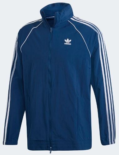 Giacca a vento Adidas cappuccio e zip bidirezionale colore blu Uomo art. DV1582