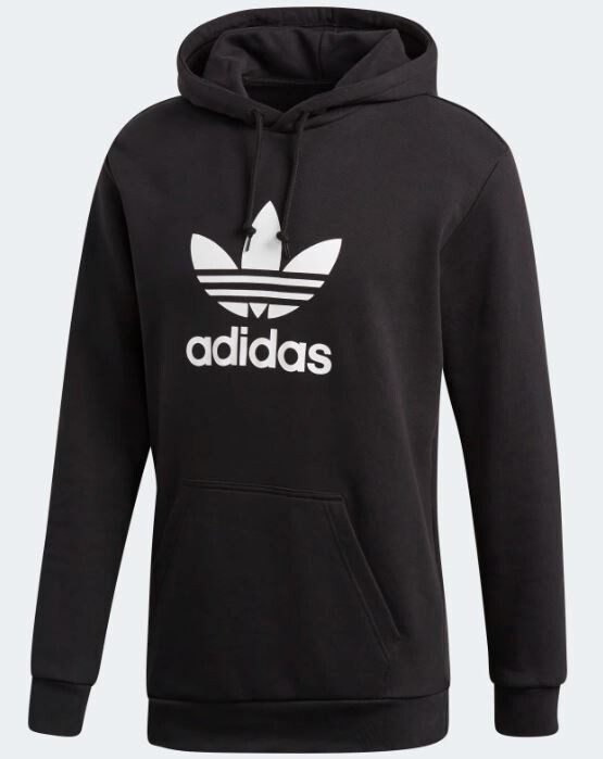 Felpa Adidas nero con cappuccio Trefoil Hoodie abbigliamento uomo art. DT7964