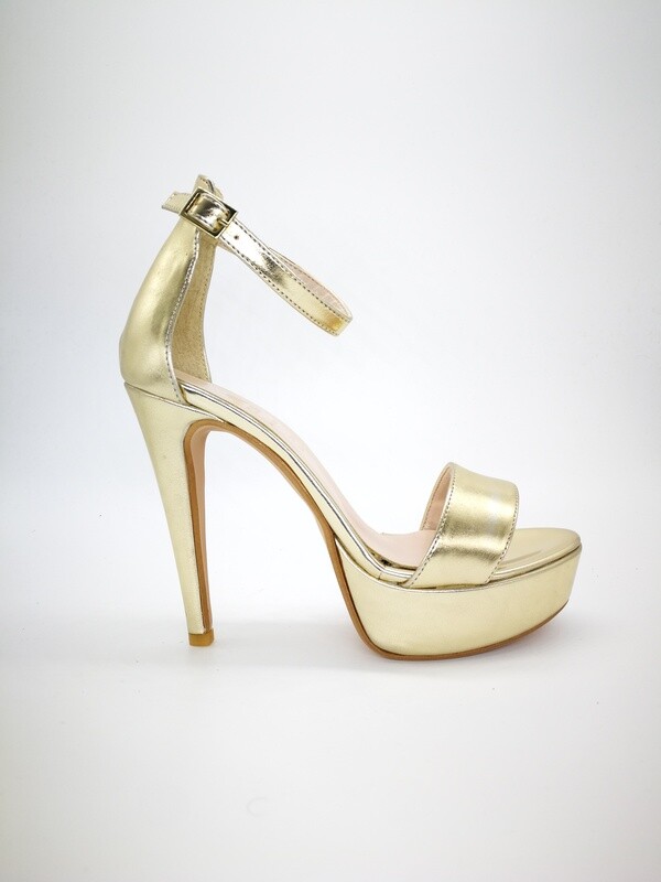 Sandali Oro Platino Tacco 13 Alto Colbaffo® con plateau 3 cm tallonetto cinturino art. 440PLA