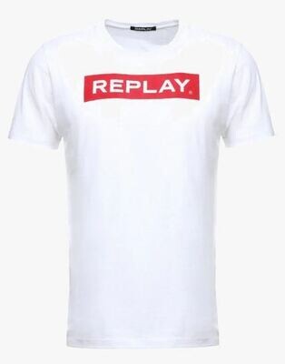 Maglietta Replay bianco scritta rossa box logo cotone art. M3720 2660 001