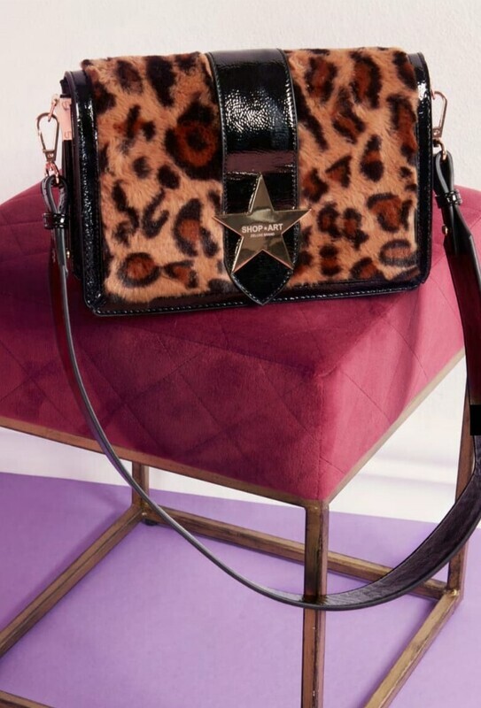 Borsa Shop Art nero animalier chiusura bottone tracolla donna art. 20620 088