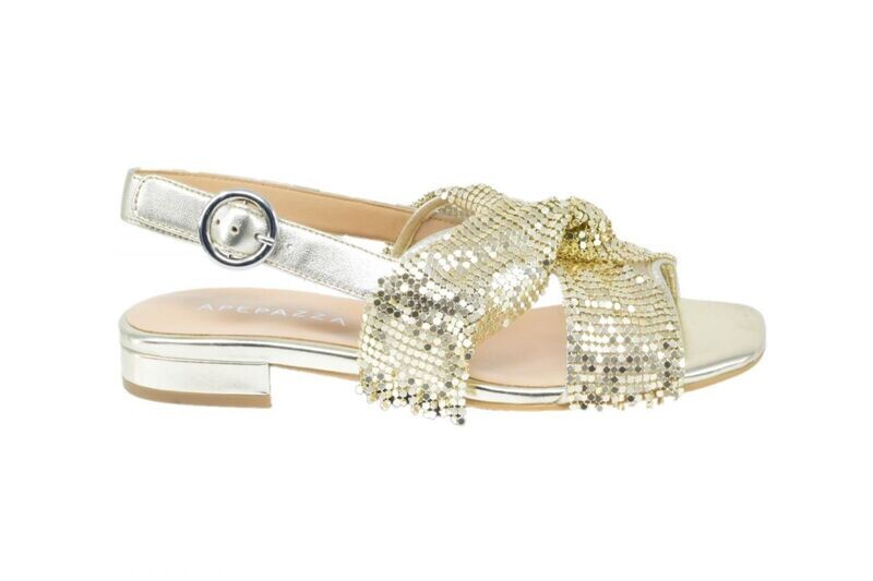 Apepazza Sandalo Basso Oro in Pelle Con Frange in Rete Metallica art. S0PETIT10 OR