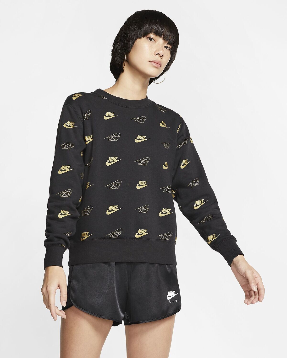Felpa Nike a girocollo nera multi logo oro donna art. BV4994 010