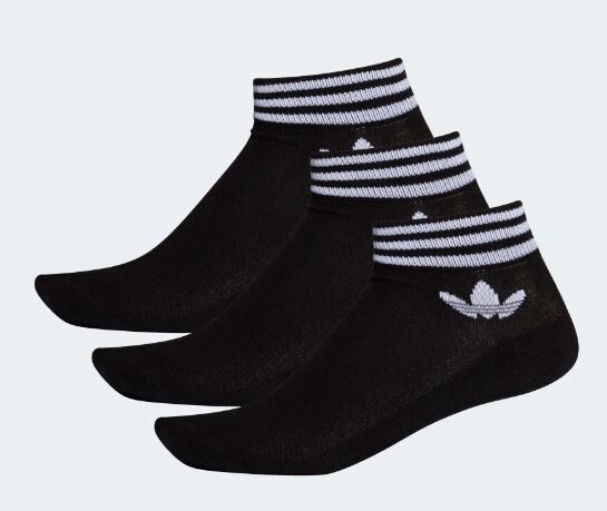 Calzini Adidas nero Trefoil con logo e strisce lunghezza caviglia 3 paia art. EE1151