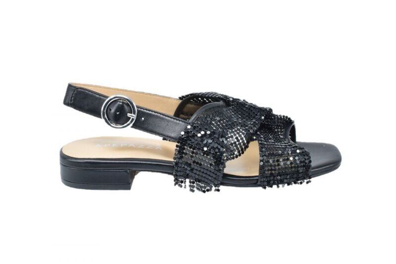 Apepazza Sandalo Basso Nero in Pelle Con Frange in Rete Metallica art. S0PETIT10 NER