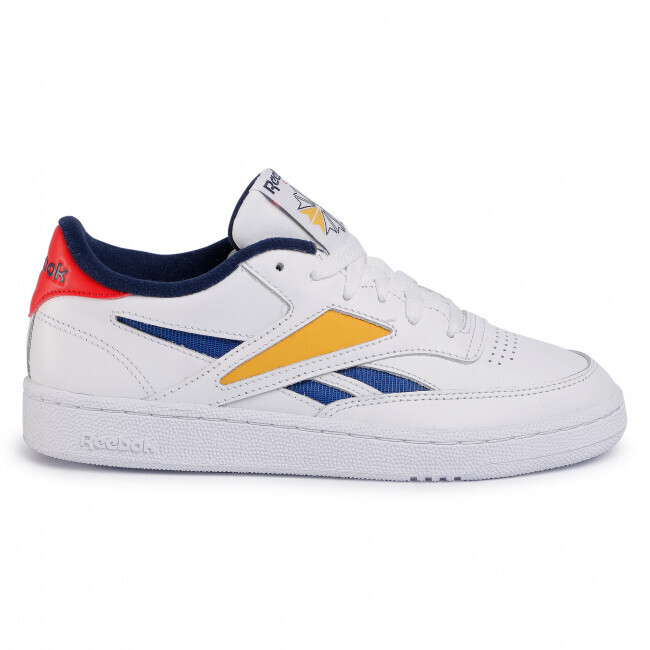 Scarpe Reebok Club C Revenge Mark Uomo in Pelle Bianca/ Blu/ Oro con tallone Rosso Art. EF7863