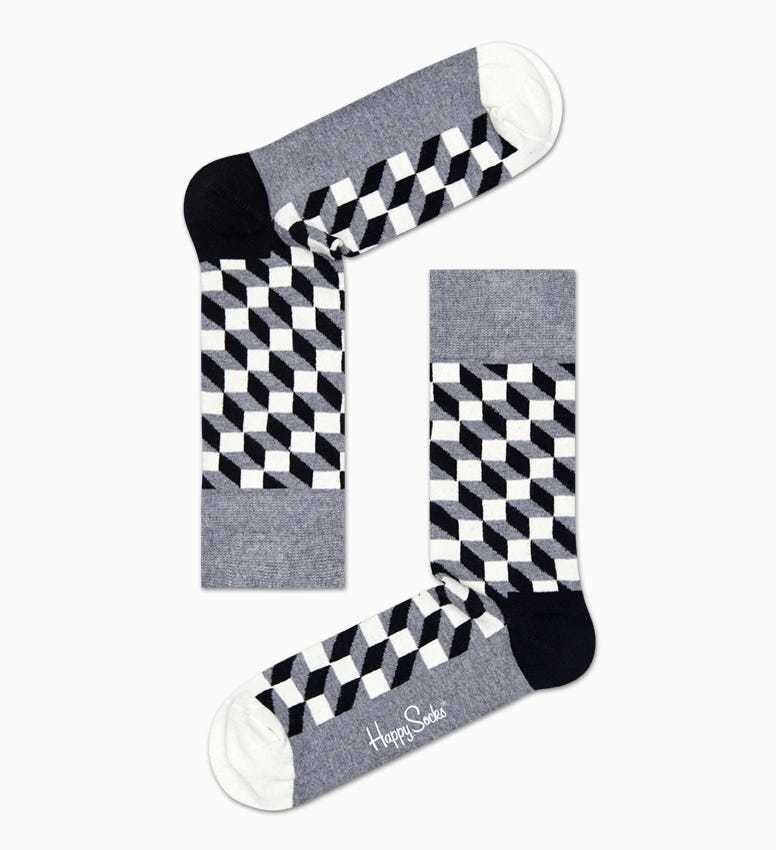 Calze Uomo Sfumature Rettangoli Bianco Grigio e Nero Happy Socks Filled Optic Sock art. FO01 901