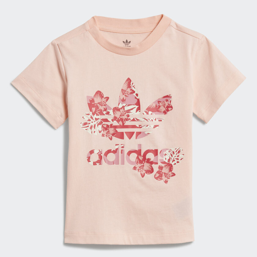 T-Shirt Bambina Rosa Stampa Floreale Adidas Originals Trefoil Tee Haze Coral / Multicolor art. GD2887