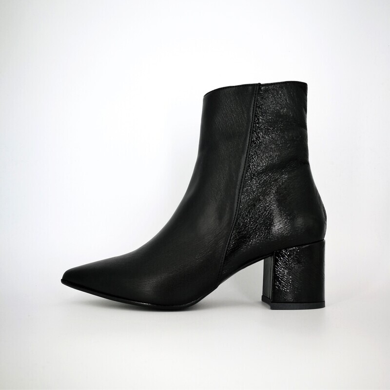 Stivaletto Tacco Basso Donna Nero Pelle Laminato Con Zip Interna Tacco 50 ColBaffo® art. 552 N