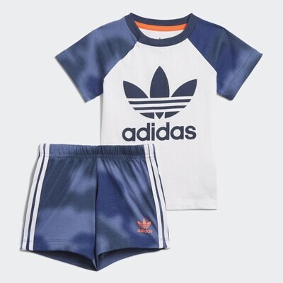 Adidas Originals Completo Bambino T-Shirt Pantaloncino Blu e Bianco Large Trefoil Camo Print art. GN4110