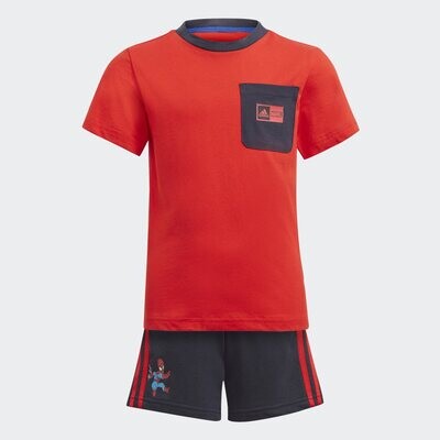 Adidas Originals Completo Bambino Spiderman Rosso Blu T-Shirt Pantaloncino Superhero Adventures Summer Con Taschino art. GM6919