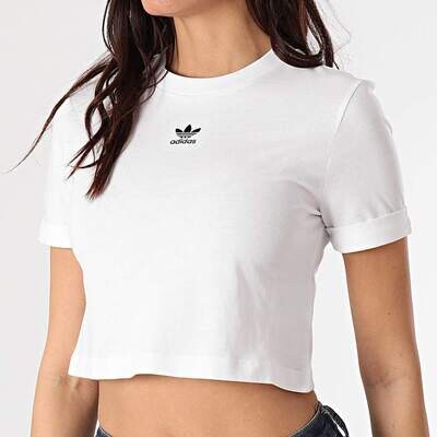 Top Adidas Bianco Donna Sleeve Crop Maniche con Risvolto Maglietta corta donna Art. GN2803