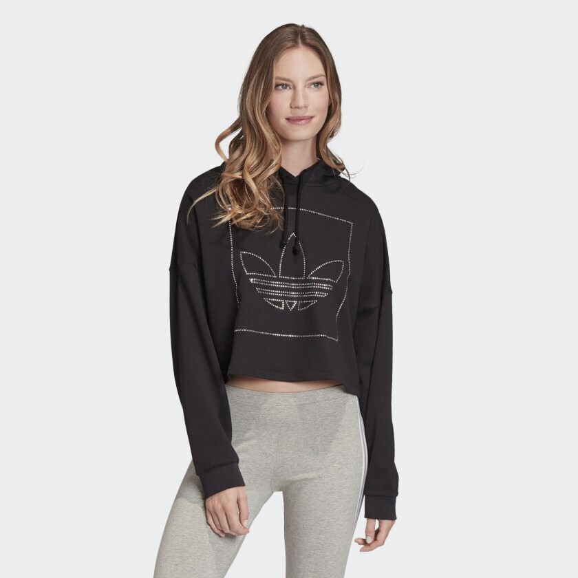 Felpa con cappuccio Donna Nera Adidas Con Strass Cropped Originals Hoodie art. FM1915