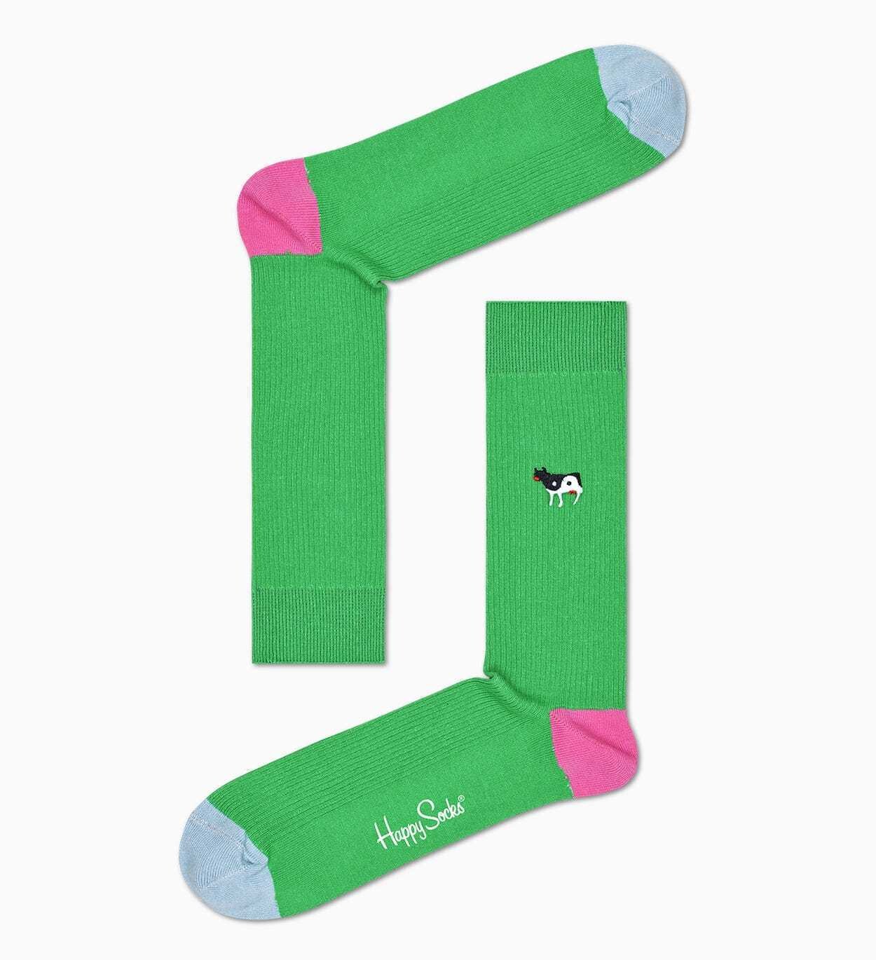 Calze Uomo Verdi Animale Da Fattoria Yin Yang Happy Socks Ribb Embroidery Yin Yang Cow Sock art. REYYC01 7300