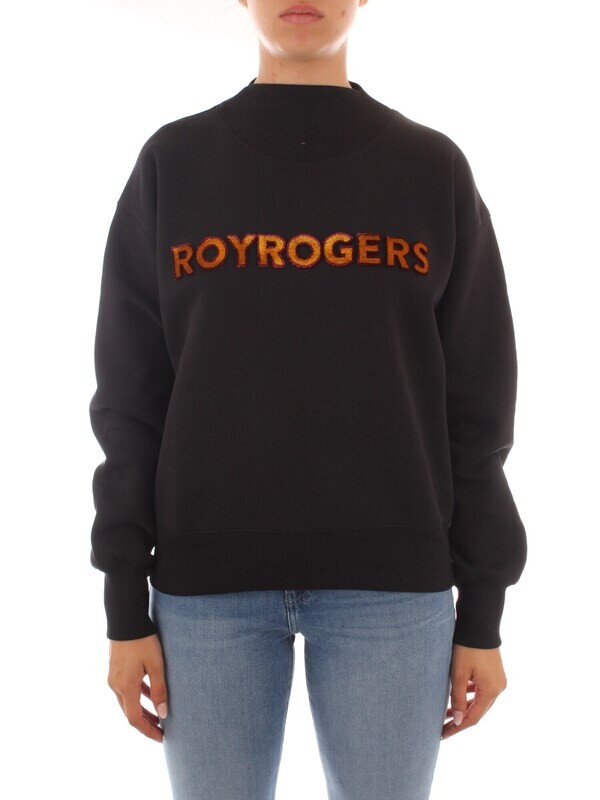 Felpa Roy Roger's Nera Donna Cotone Felpato Label Ricamo Collo a Cratere art. A21RND578CB09XXXX 109