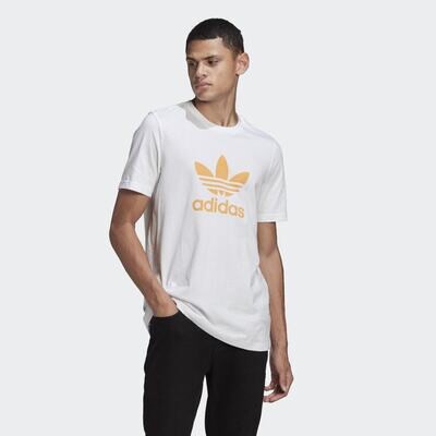 T-Shirt Uomo Bianca Trifoglio Arancio Adidas Originals Adicolor Classics Trefoil art. GN3486