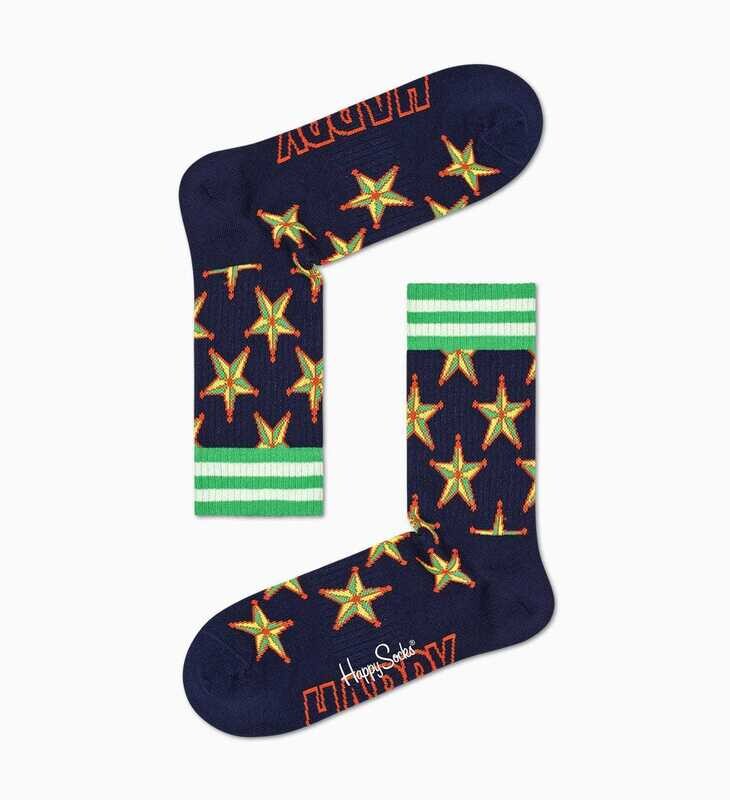 Calze Nere Stella Sceriffo Gialla Happy Socks Athletic Sheriff Star 3/4 Crew Sock art. ATSTA14 6500