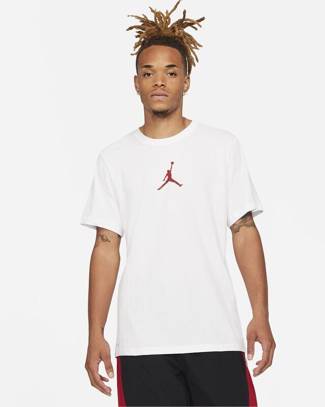 T-Shirt Uomo Bianca Jordan Jumpman Crew Logo Rosso art. CW5190 101