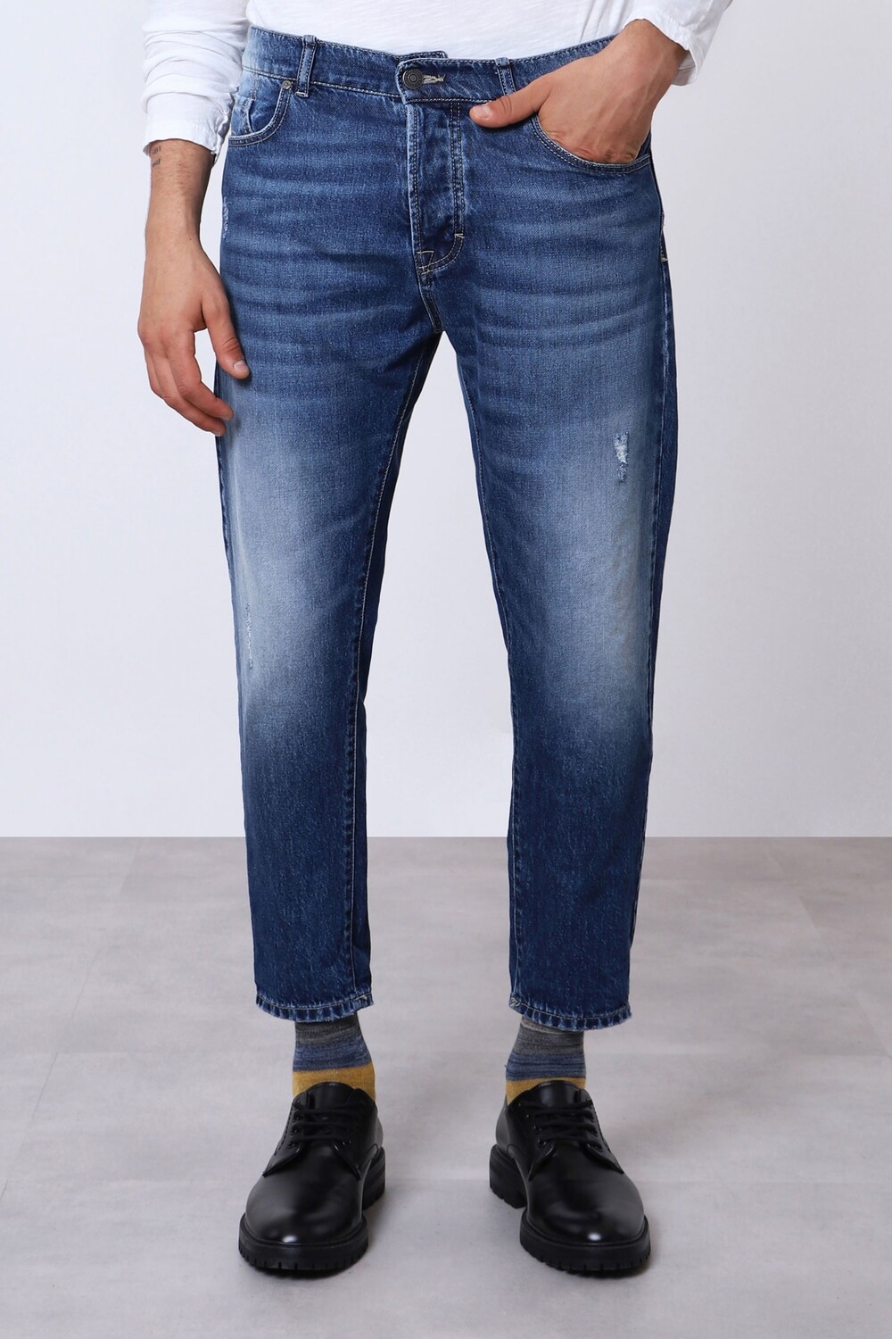 Jeans Uomo Blu Délavé Cropped Con Abrasioni Imperial art. P372MLUD49