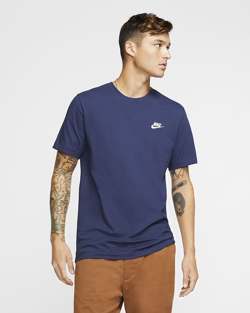 T-shirt Nike Blu Uomo Essential Logo Mini Bianco Club 100% Cotone art. AR4997 410