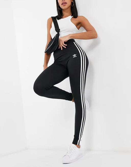 Leggins Adidas Vita Alta Nero con strisce bianche Donna tights 3 stripes art. GN4504