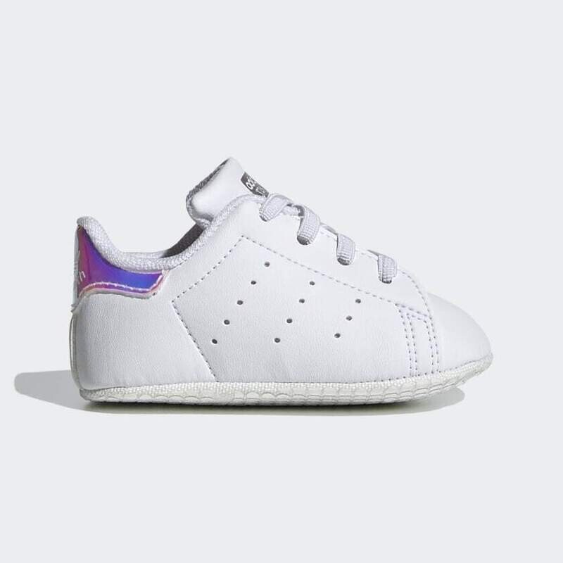 Scarpe Neonati Culla Adidas Originals StanSmith Bianche e Argento Metallizato con Elastici Art. FY7892