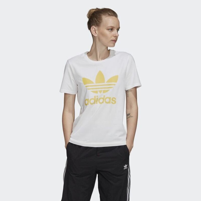 T-Shirt Donna Bianca Trifoglio Giallo Adidas Originals Trefoil Tee art. FM3292