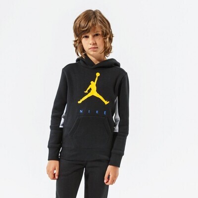 Felpa Jordan by Nike Nera con Cappuccio e logo Giallo frontale Ragazzi Art. 95A675 023