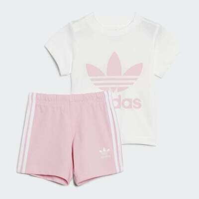 Completo Adidas Trefoil Shorts tee Bianco Rosa Bimba Art. HE4658