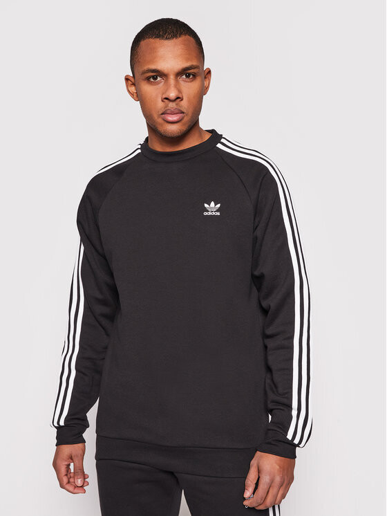 Felpa Adidas Nera con strisce Uomo 3 Stripes classic Essential Logo piccolo Cotone Felpato art. GN3487