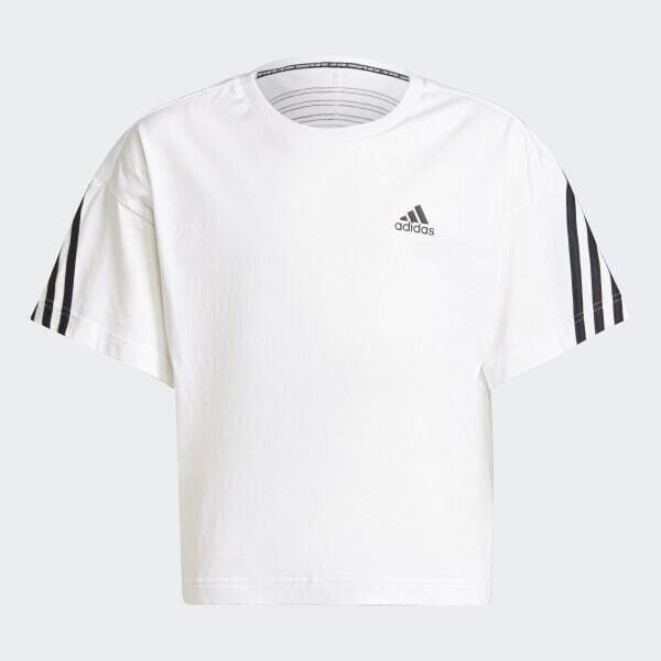 T-shirt Adidas Bambina Bianca Cropped in cotone biologico future icons cob 3 striscie Art. HB0020