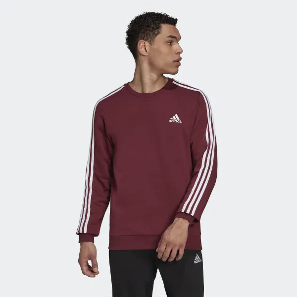 Felpa Adidas Bordeaux con strisce Uomo 3 Stripes classic Essential Logo piccolo Cotone Felpato art. H12167