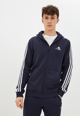 Giacca Tuta con cappuccio Blu Adidas Uomo strisce 3 stripes Essential Giacca con zip e tasche cotone Felpato Fleece art. GK9053 Giacca Tuta con cappuccio Blu Adidas Uomo strisce 3 stripes Essential Giacca con zip e tasche cotone Felpato Fleece art. GK9053