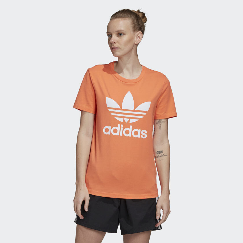 T-Shirt Donna Arancione Trifoglio Bianco Adidas Originals Trefoil Tee art. FM3295