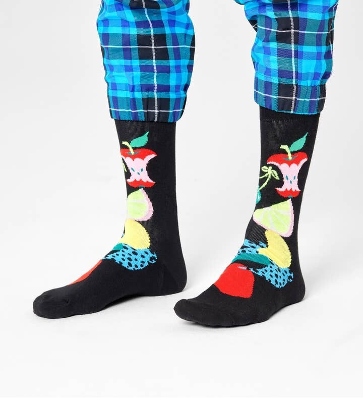 Calze Happy Socks Unisex Fruit Stack Mele Frutti Multicolor Fondo Nero art. FRU01 9300